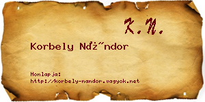 Korbely Nándor névjegykártya